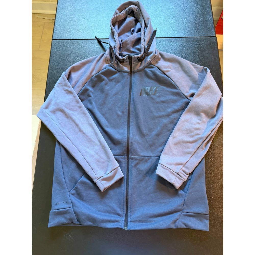 Nike Dri-FIT Full Zip Hoodie Mens Large Blue Raglan Training Jacket 931792-471
